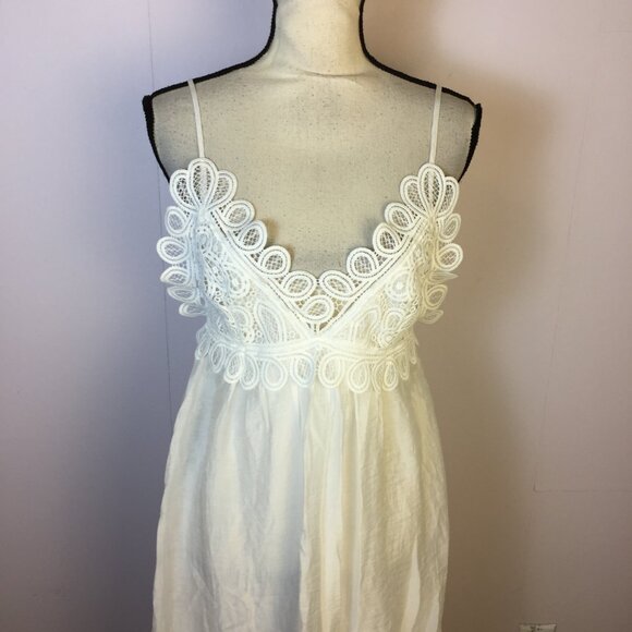 Zara Strappy Guipure Maxi Lace Dress XS Womans White V-neck Low Back Beach Boho - Picture 3 of 14